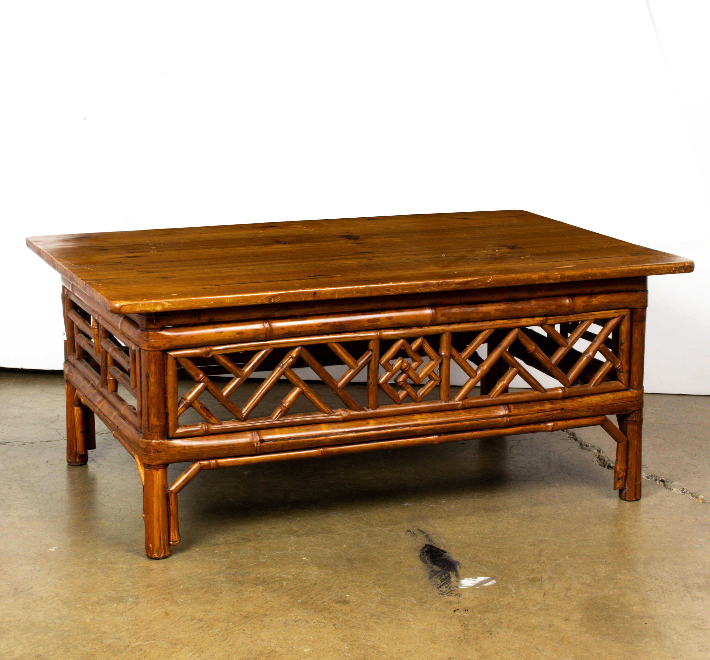 CHINESE SPOTTED BAMBOO AND WOOD LOW