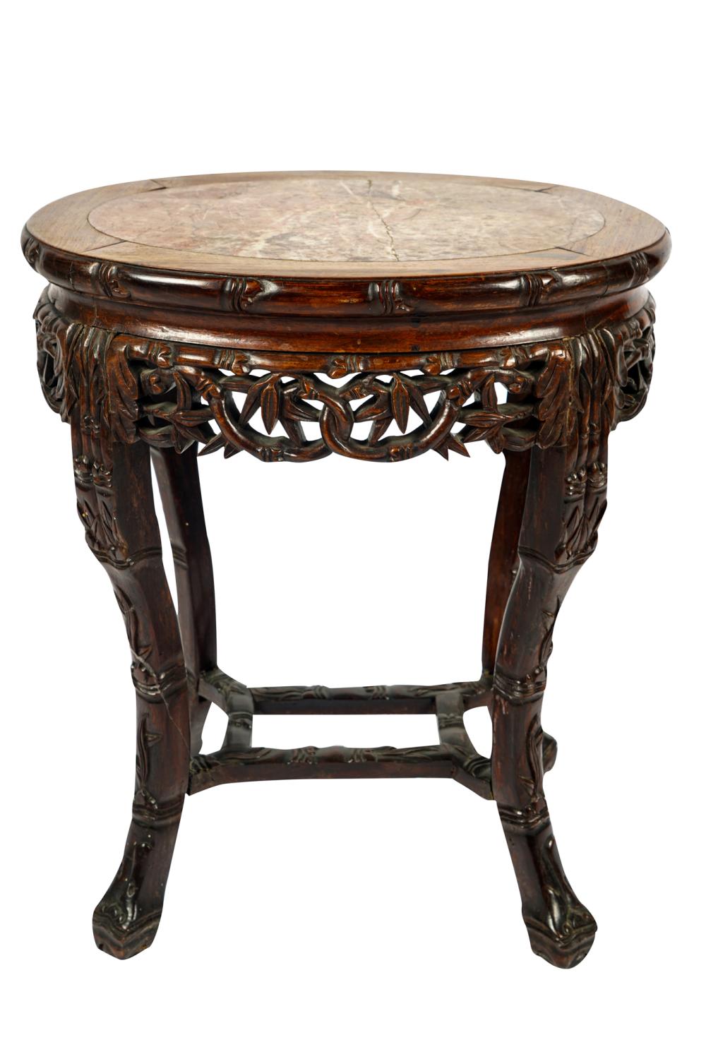 CHINESE STONE-INSET CARVED WOOD