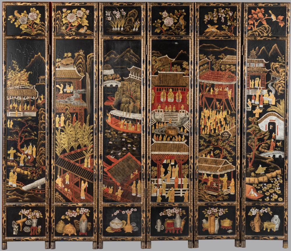 CHINESE STYLE PAINTED BLACK LACQUER