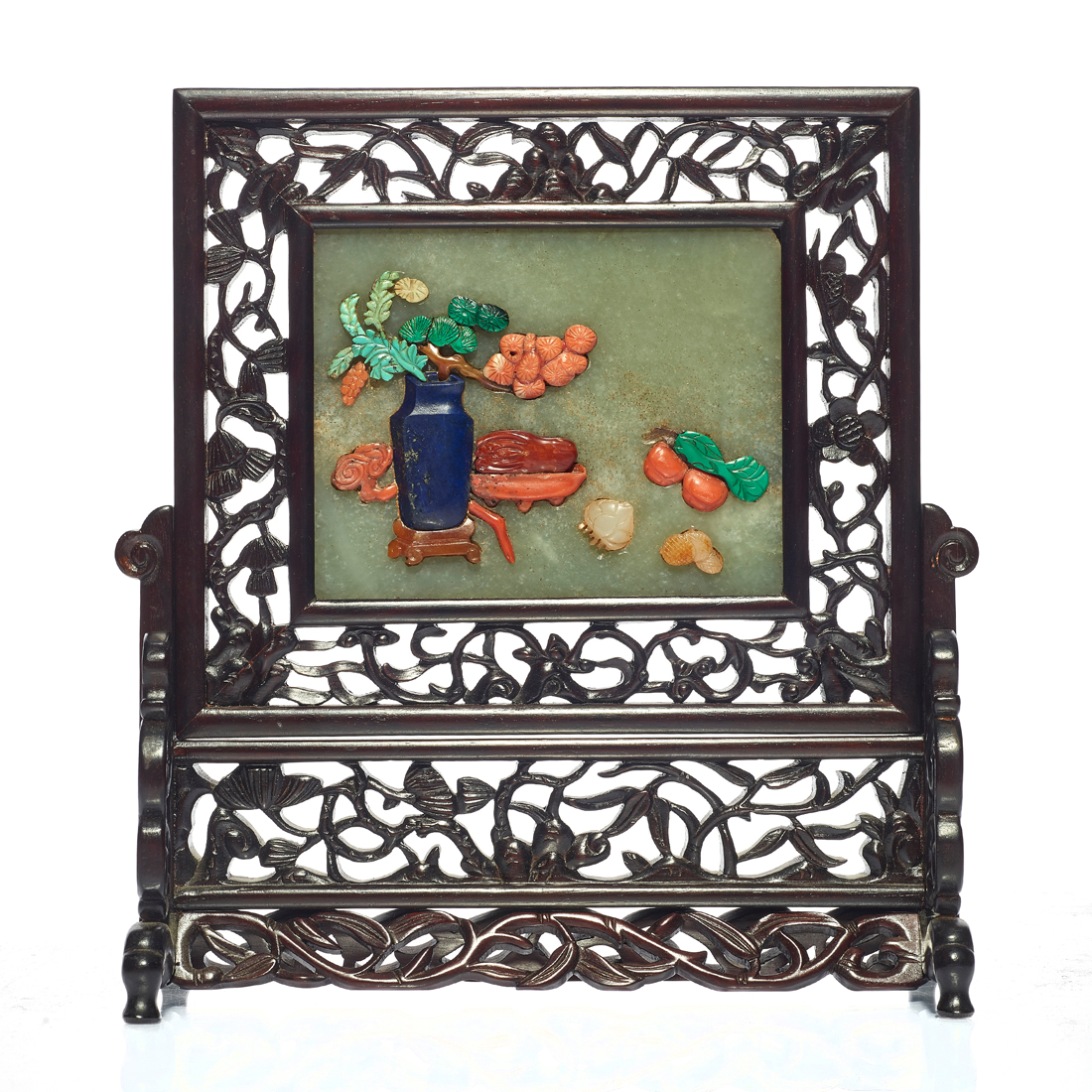 CHINESE TABLE SCREEN WITH JADE