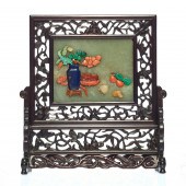 CHINESE TABLE SCREEN WITH JADE