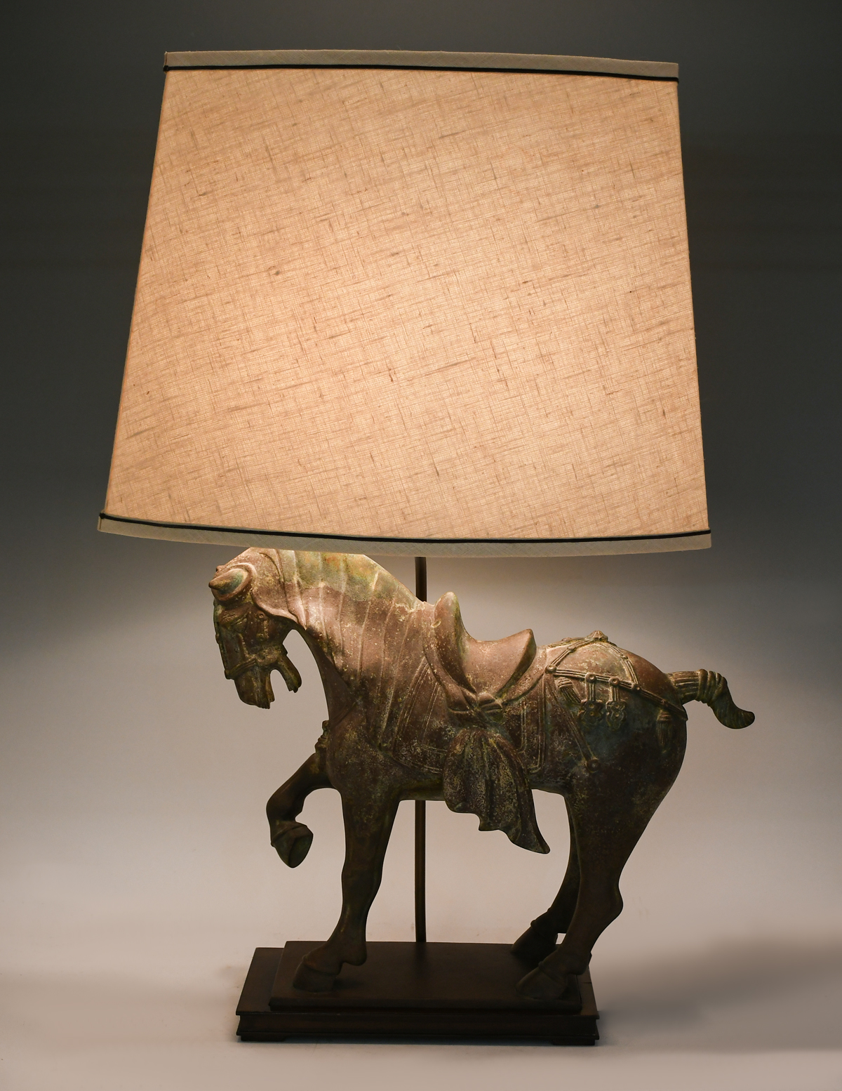CHINESE TANG WAR HORSE BRONZE LAMP: