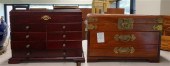 CHINESE TEAK JEWELRY CHEST AND