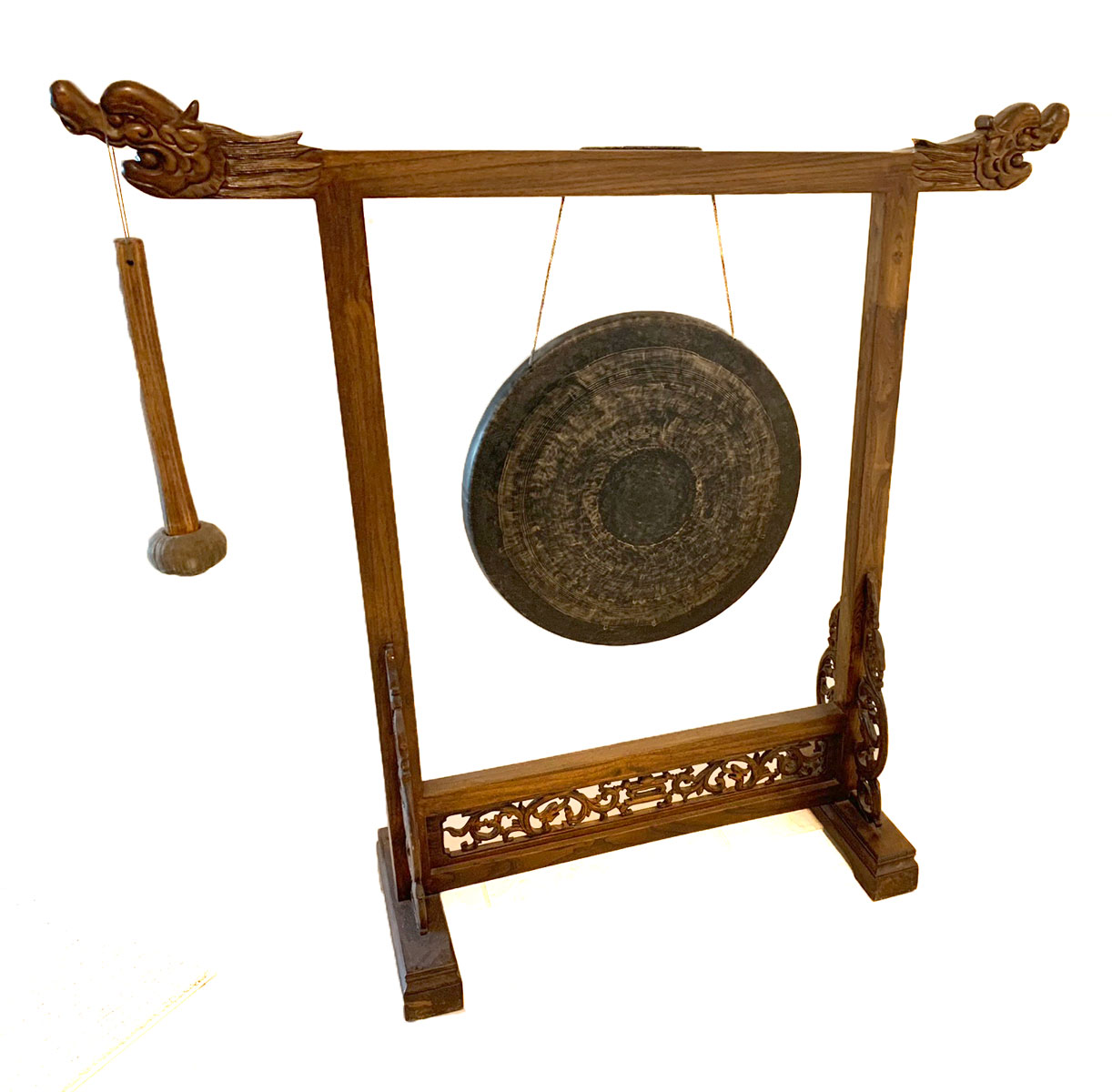 CHINESE TEMPLE GONG ON CARVED