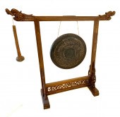 CHINESE TEMPLE GONG ON CARVED