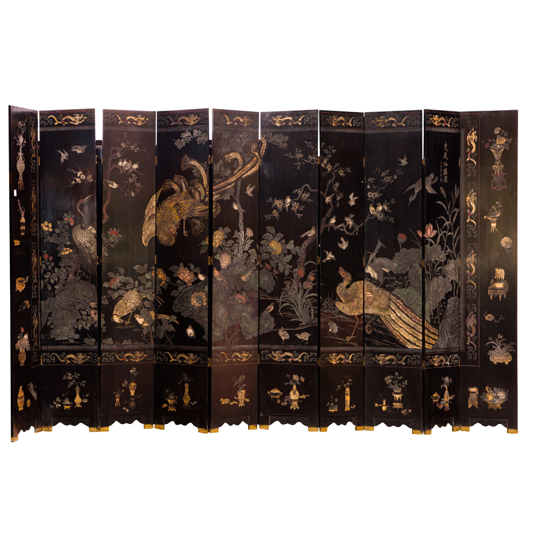 CHINESE TEN-PANEL BLACK GROUND
