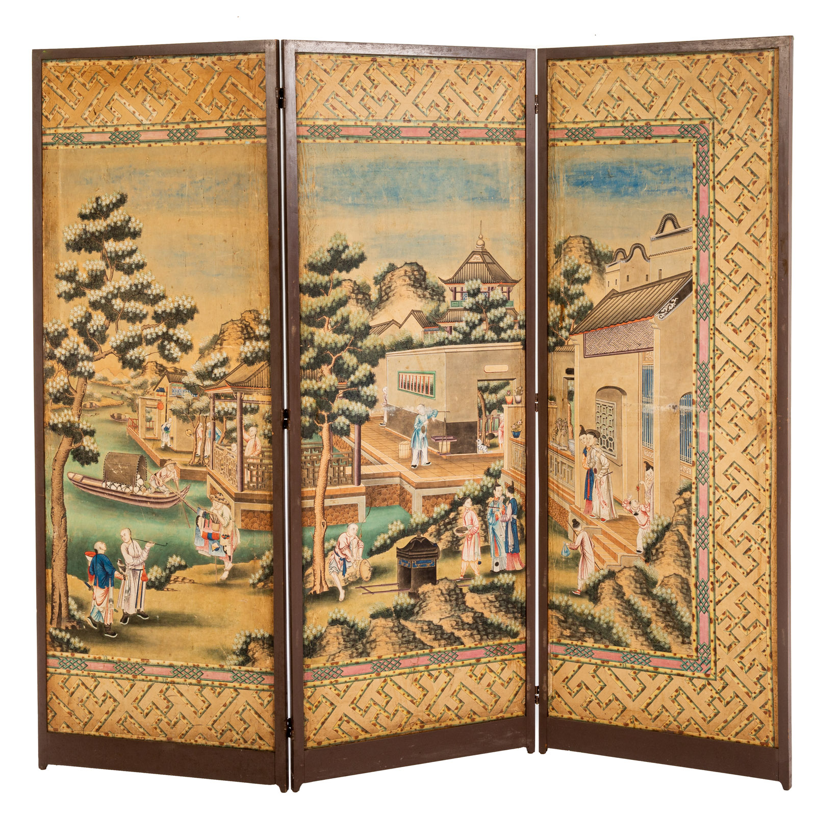 CHINESE THREE-PANEL PAINTED