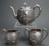 CHINESE THREE-PIECE SILVER TEA