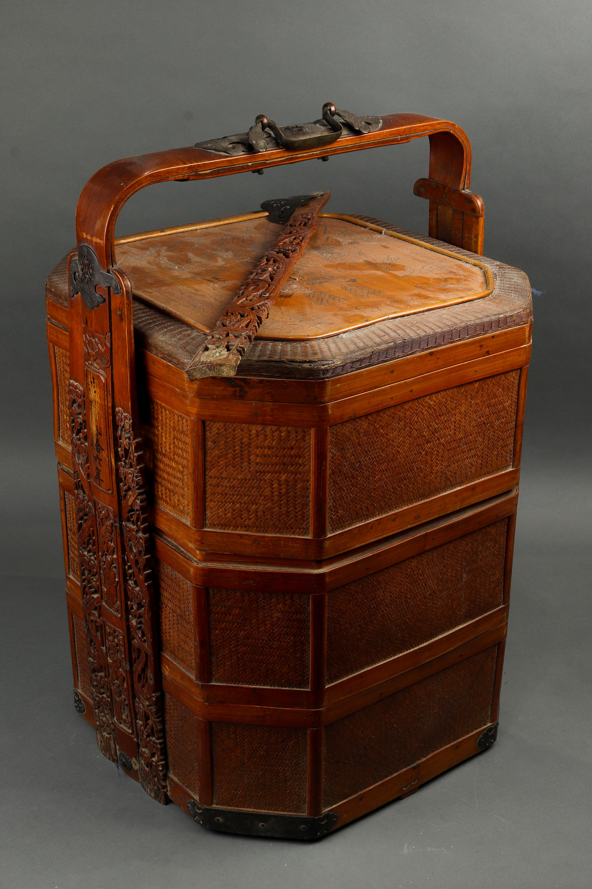 CHINESE THREE-TIERED WOVEN BAMBOO