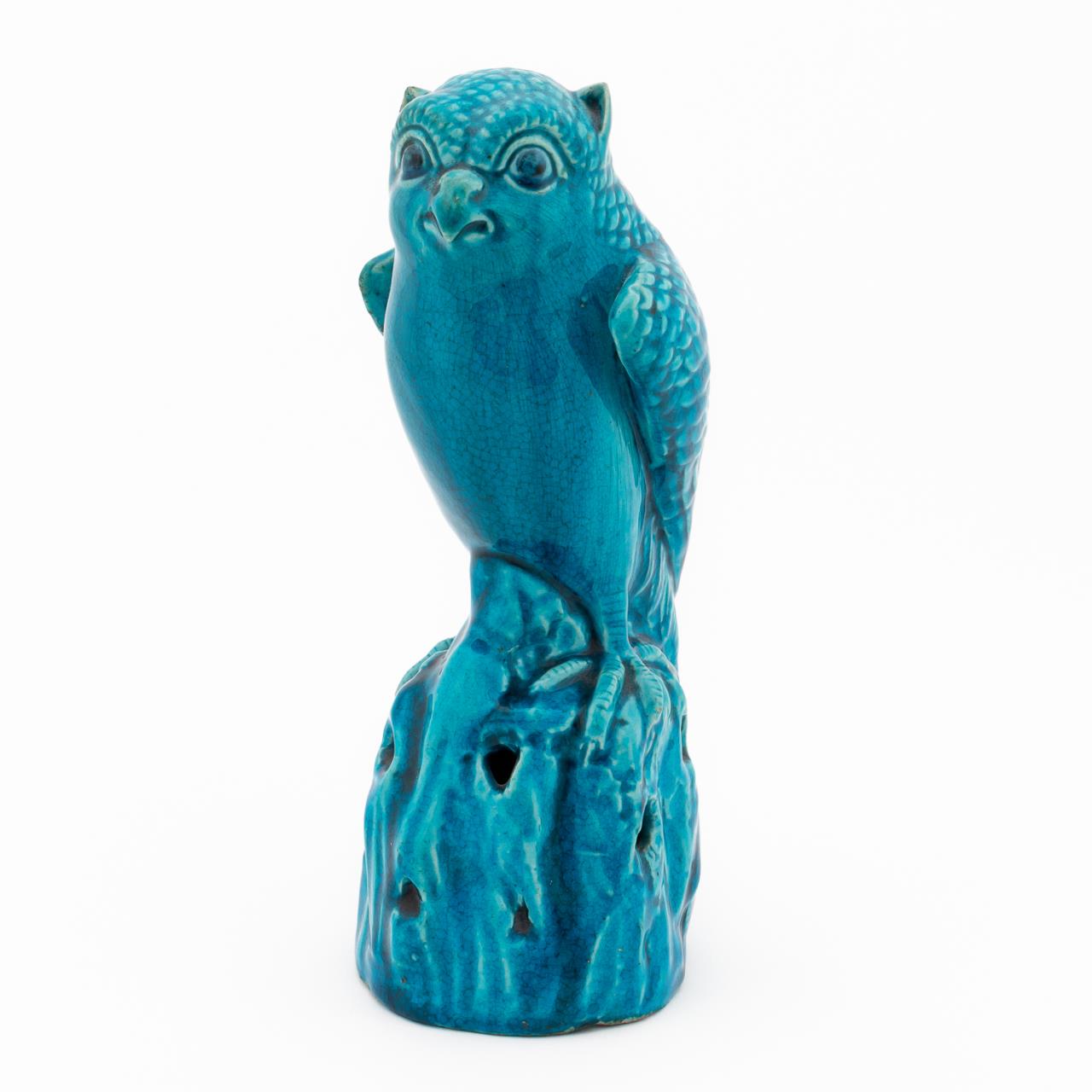 CHINESE TURQUOISE GLAZE OWL ON ROCK