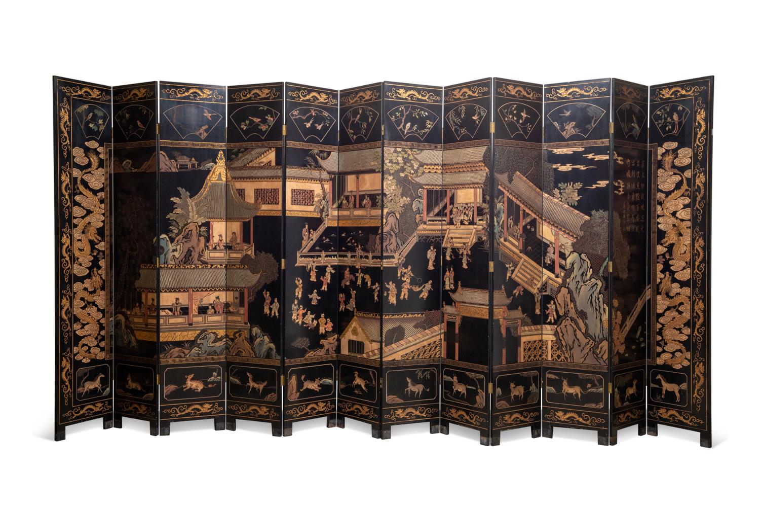 CHINESE TWELVE PANEL LACQUER