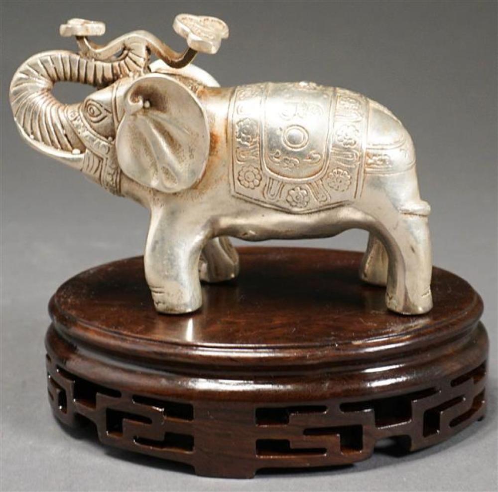 CHINESE WHITE BRONZE ELEPHANT ON