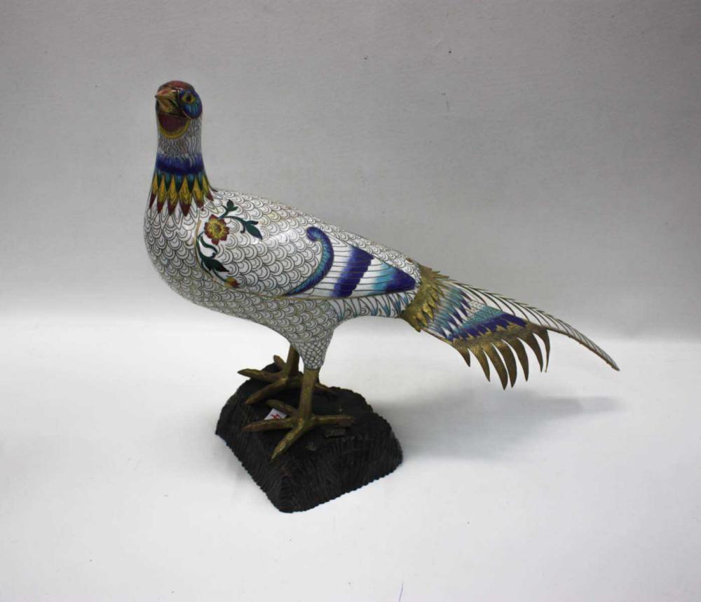 CHINESE WHITE CLOISONNE PEACOCK
