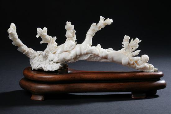 CHINESE WHITE CORAL CARVING OF BOYS