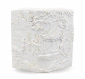 CHINESE WHITE GLAZED CARVED BR