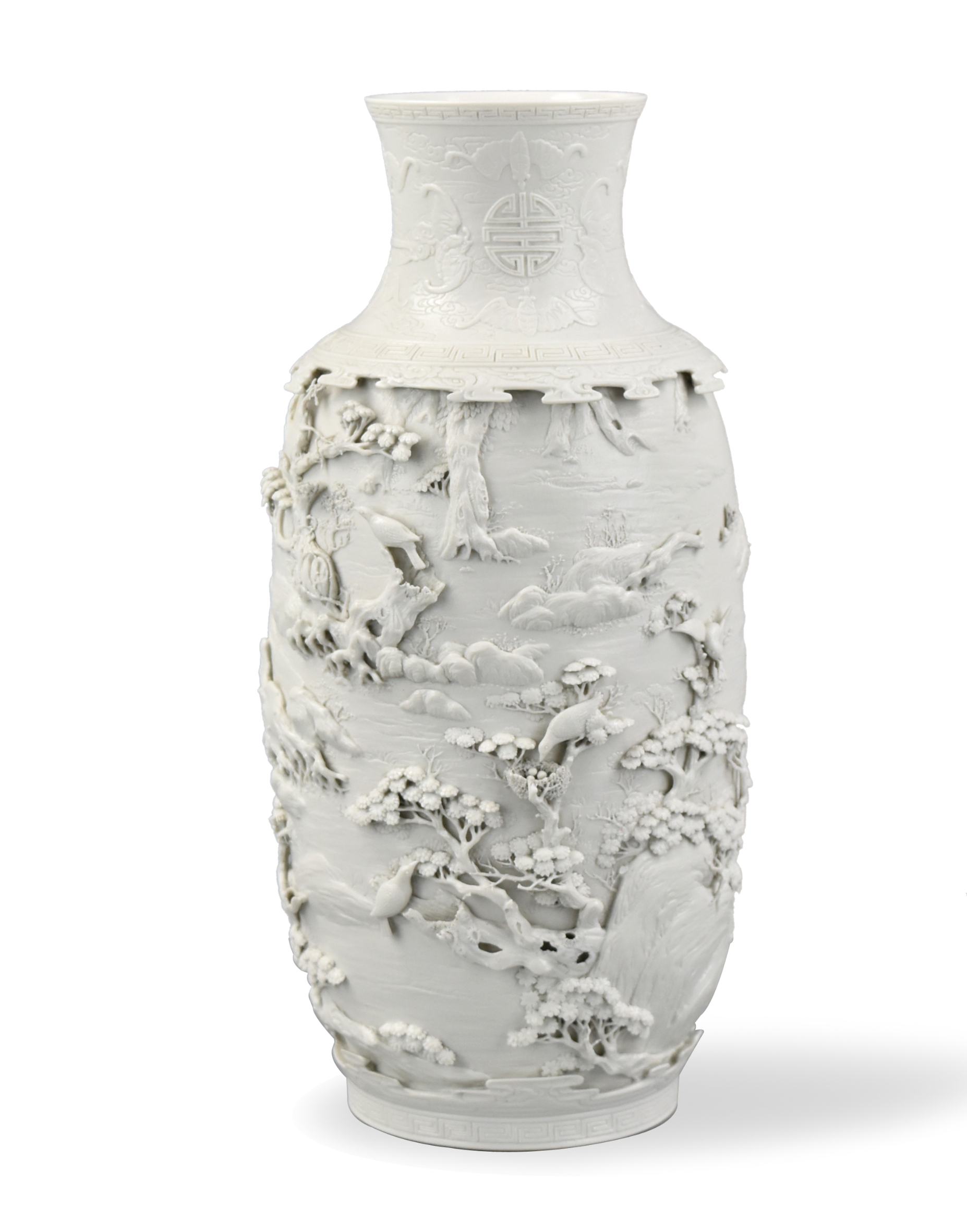CHINESE WHITE GLAZED CARVED VASE,
