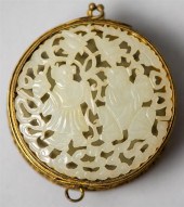 CHINESE WHITE JADE AND GILT FI