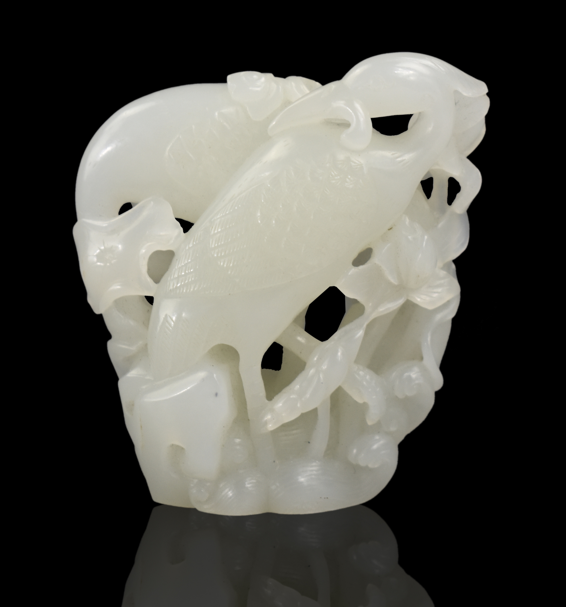CHINESE WHITE JADE CARVED 2 CRANE &