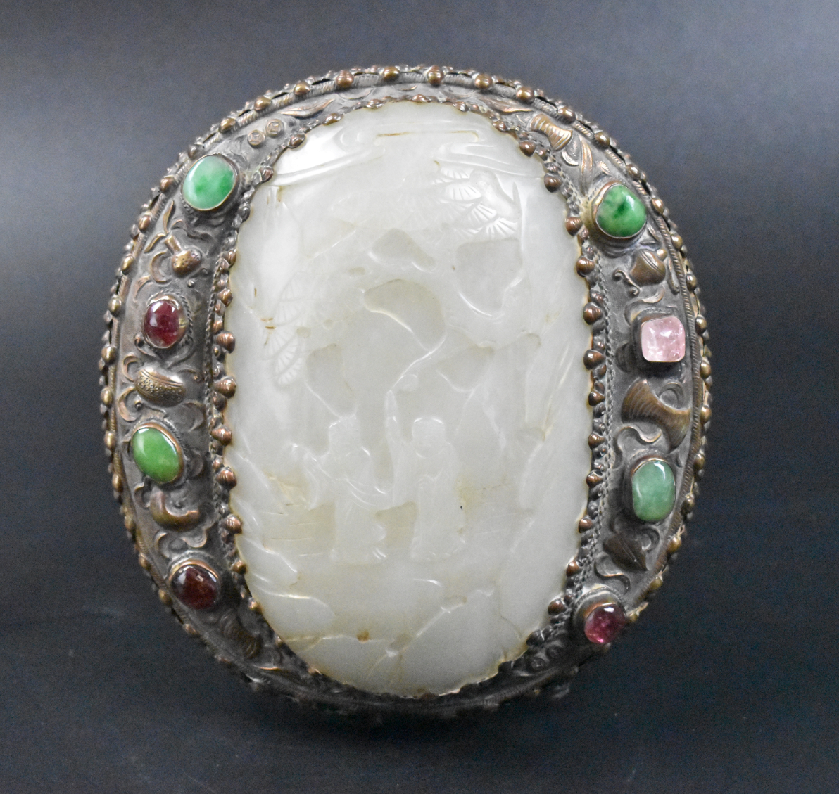 CHINESE WHITE JADE CARVED PLAQUE W/