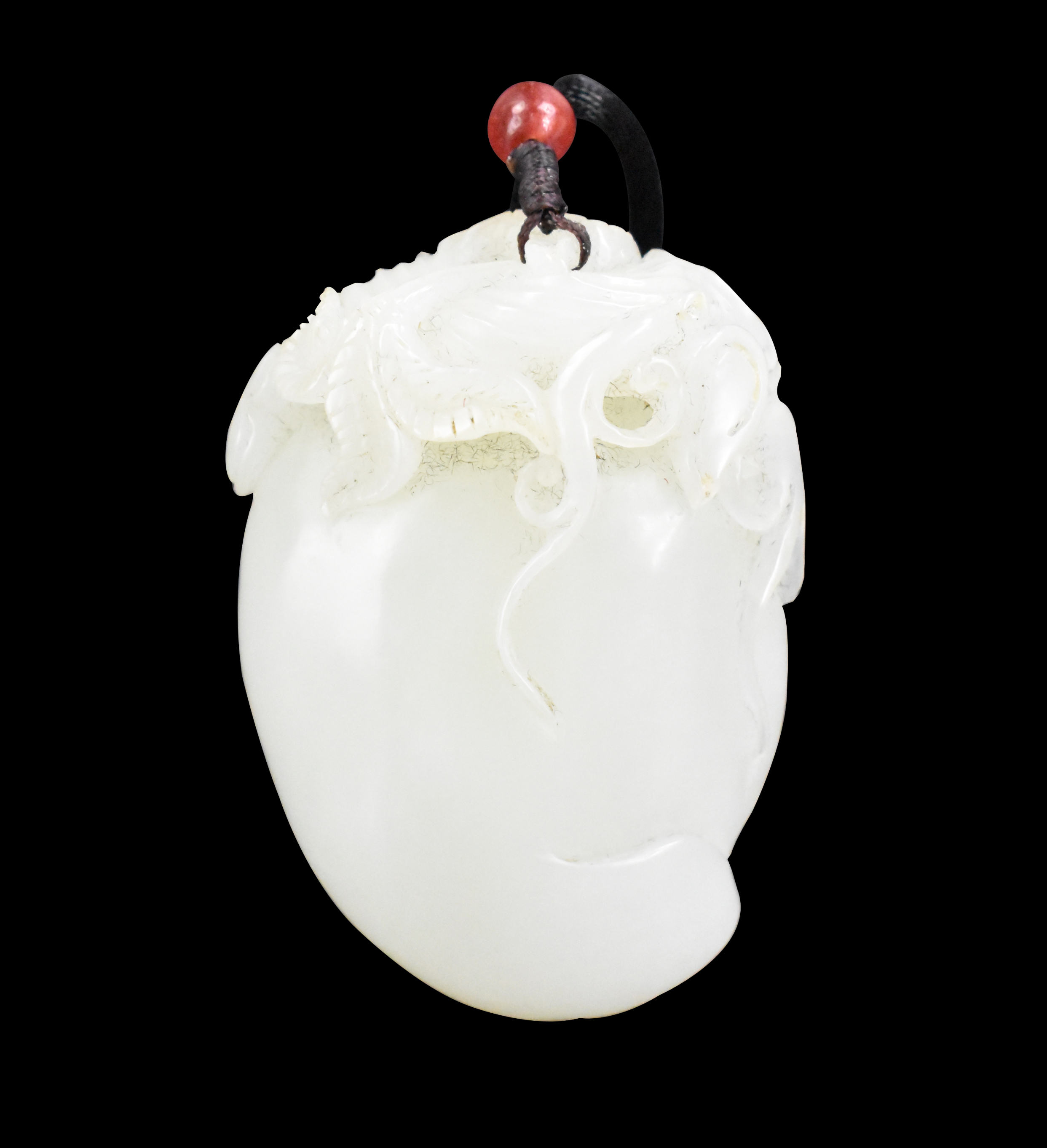 CHINESE WHITE JADE CARVED TOGGLE,