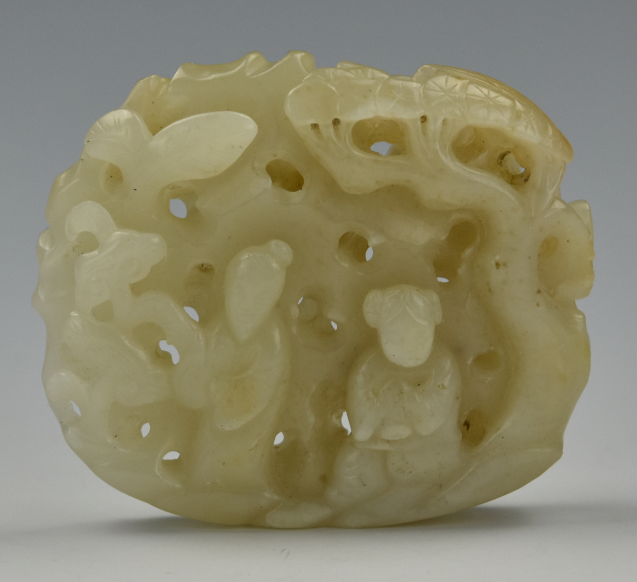 CHINESE WHITE JADE CARVING W/ HAPPY
