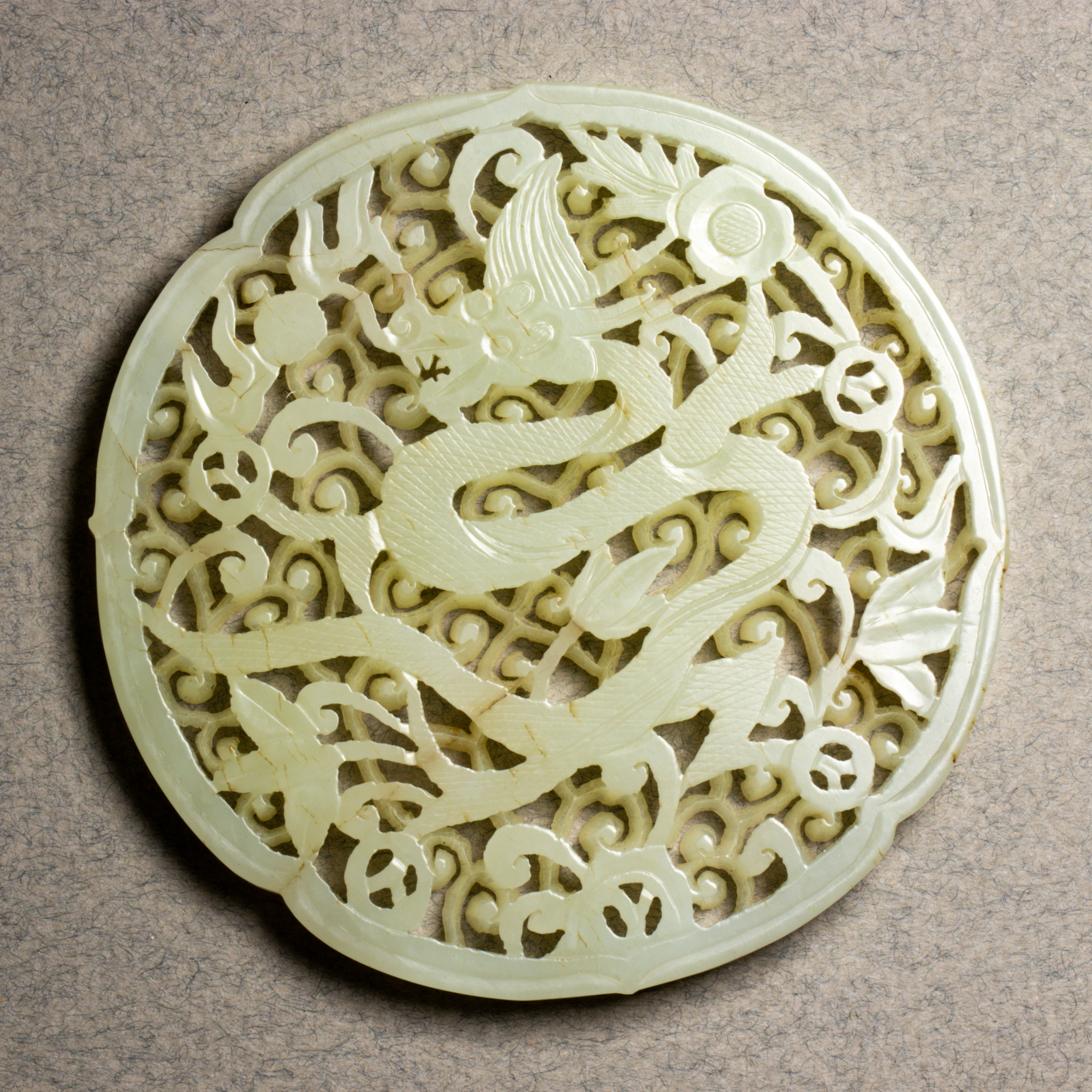 CHINESE WHITE JADE DRAGON PLAQUE