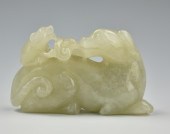 CHINESE WHITE JADE FOO DOG & P
