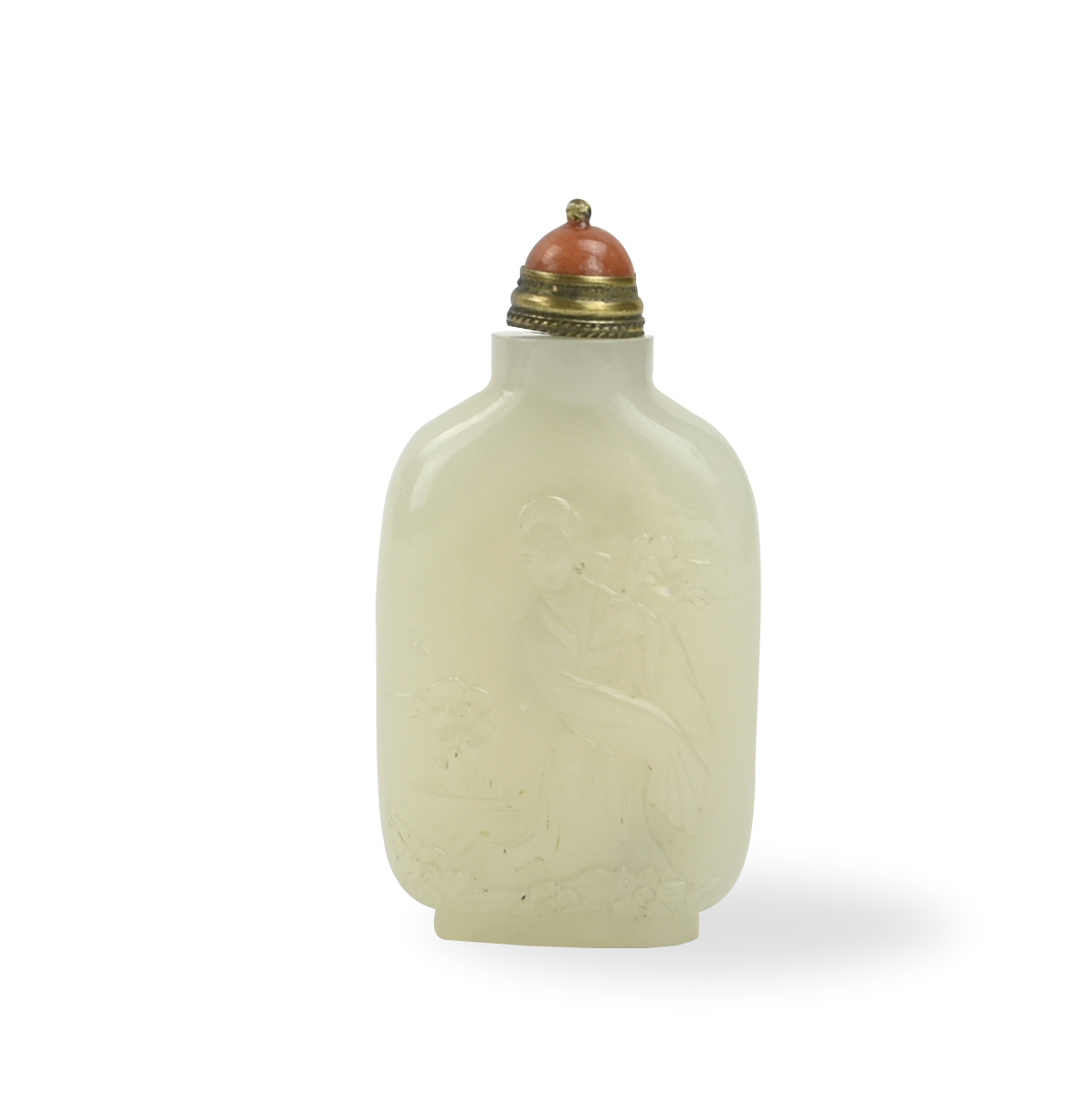 CHINESE WHITE JADE SNUFF BOTTLE,