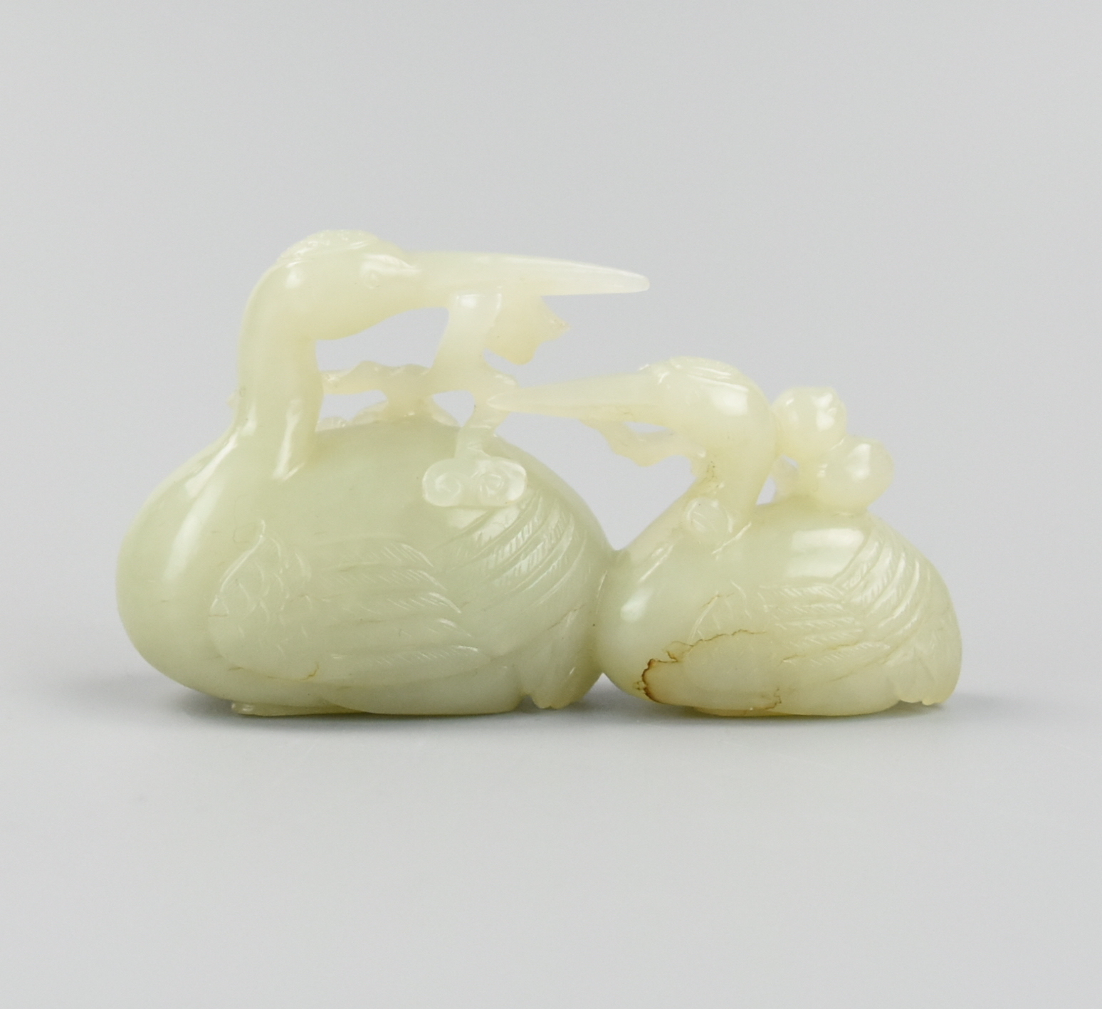 CHINESE WHITE JADE STORKS NESTING