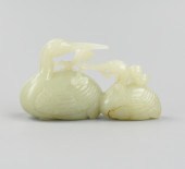 CHINESE WHITE JADE STORKS NEST