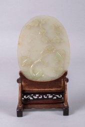 CHINESE WHITISH-GREEN JADE CAR