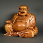 CHINESE WOOD BUDAI FIGURE Chin