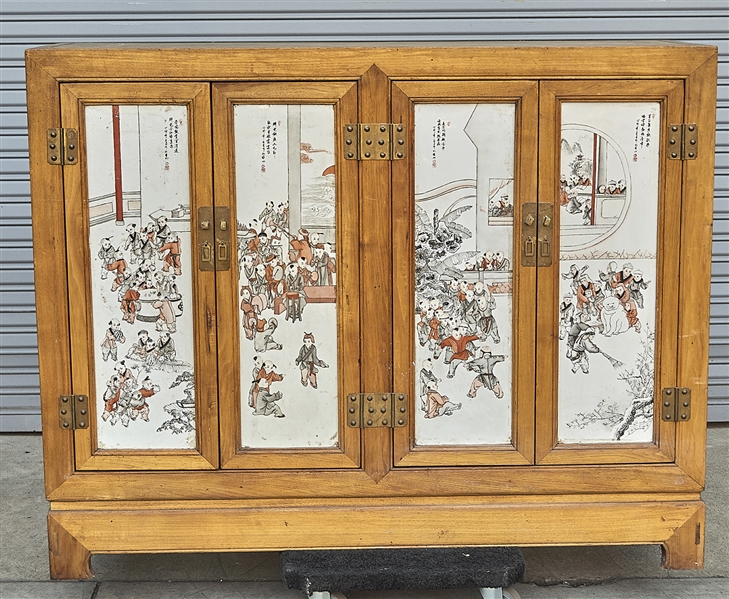 Chinese wood cabinet with porcelain