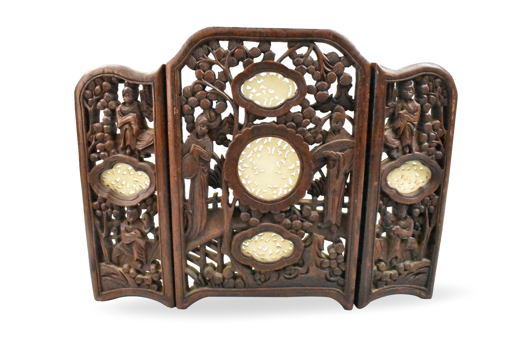 CHINESE WOOD CARVED TABLE SCREEN W/