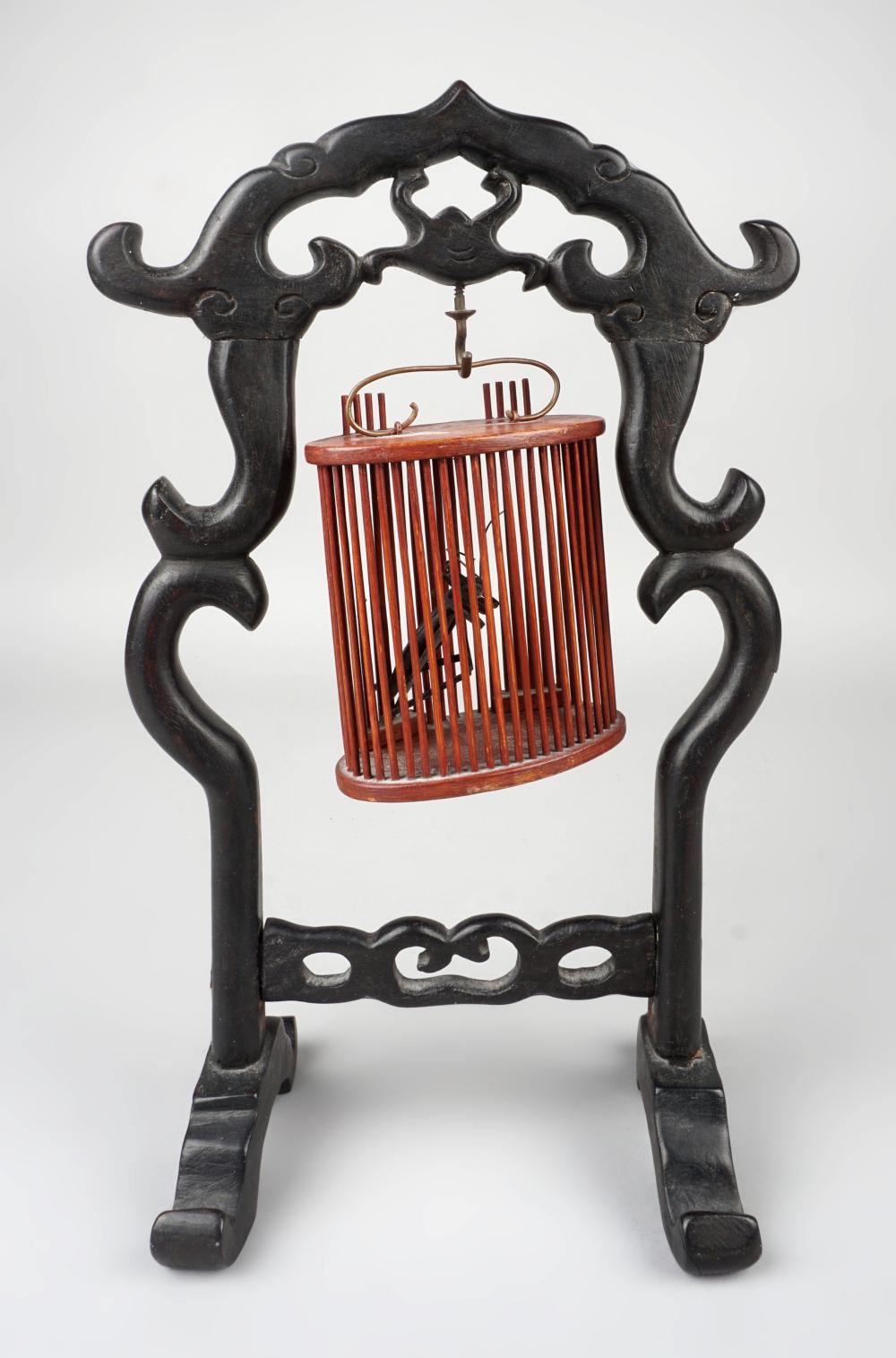 CHINESE WOOD CRICKET CAGE ON CARVED