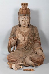 CHINESE WOOD FIGURE OF A SEATE