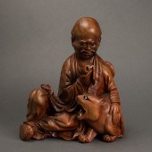 CHINESE WOOD FIGURE OF A LUOHA