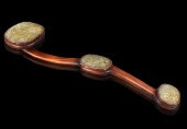 CHINESE WOOD RUYI W/ 3 JADE CA
