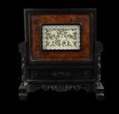 CHINESE WOOD TABLE SCREEN W/ J