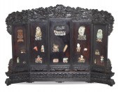 CHINESE WOOD TABLE SCREEN W/ J