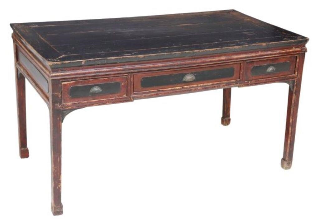 CHINESE WOOD THREE DRAWER WRITING