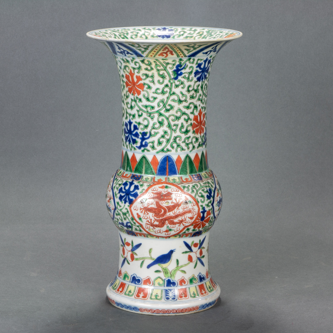 CHINESE WUCAI 'DRAGON' TRUMPET VASE