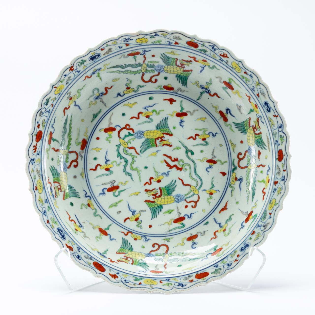CHINESE WUCAI GLAZED PHOENIXES &