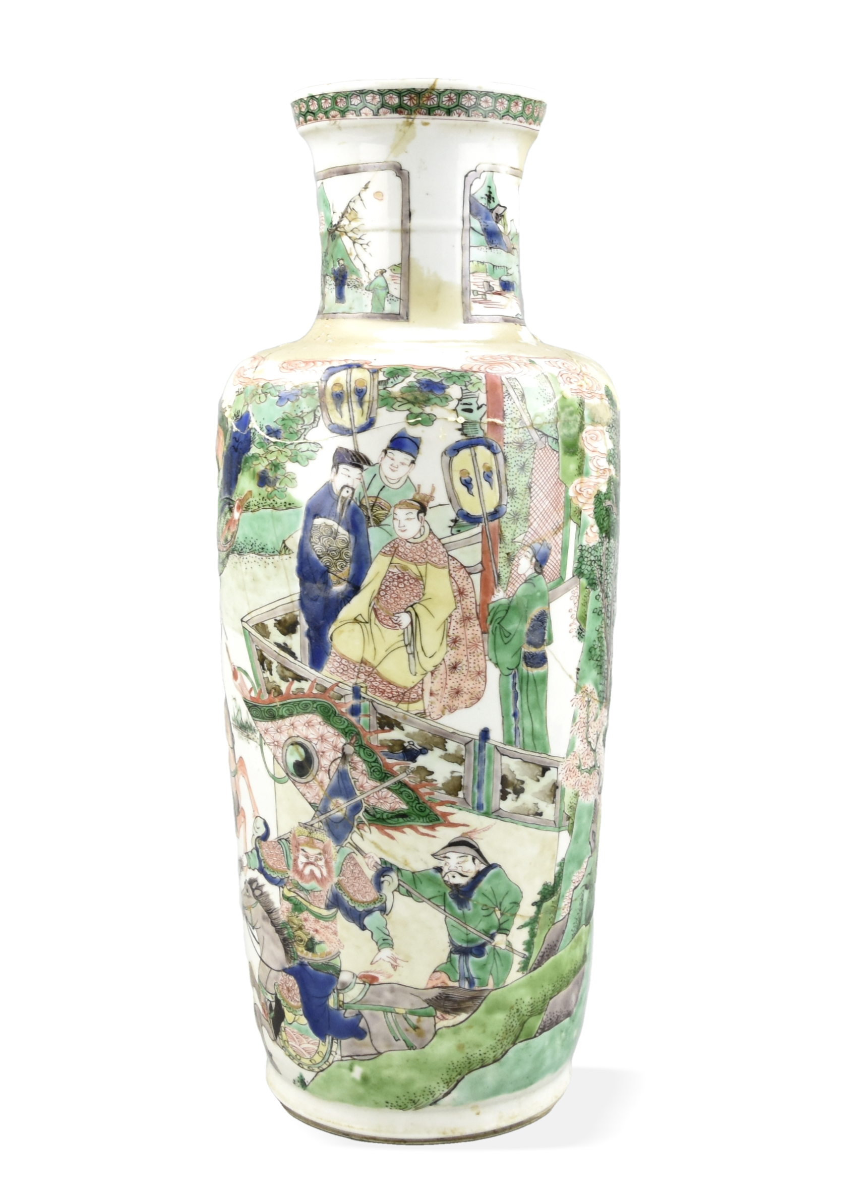 CHINESE WUCAI ROULEAU VASE W/