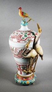 CHINESE WUCAI VASE GILT BRONZE