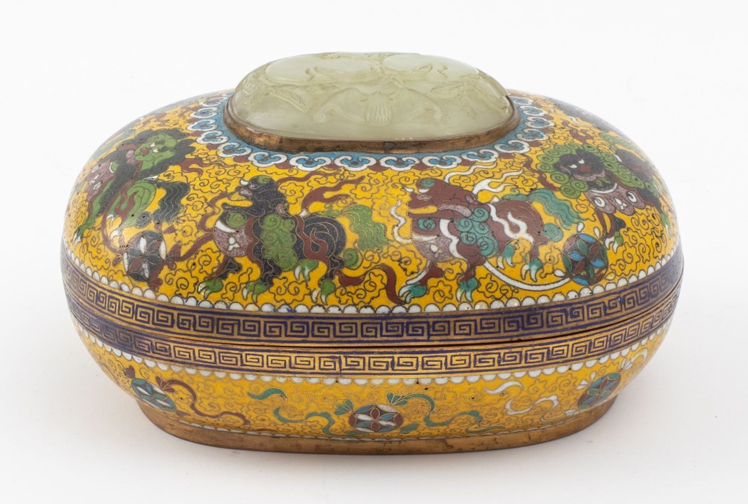 CHINESE YELLOW CLOISONNE LIDDED BOX