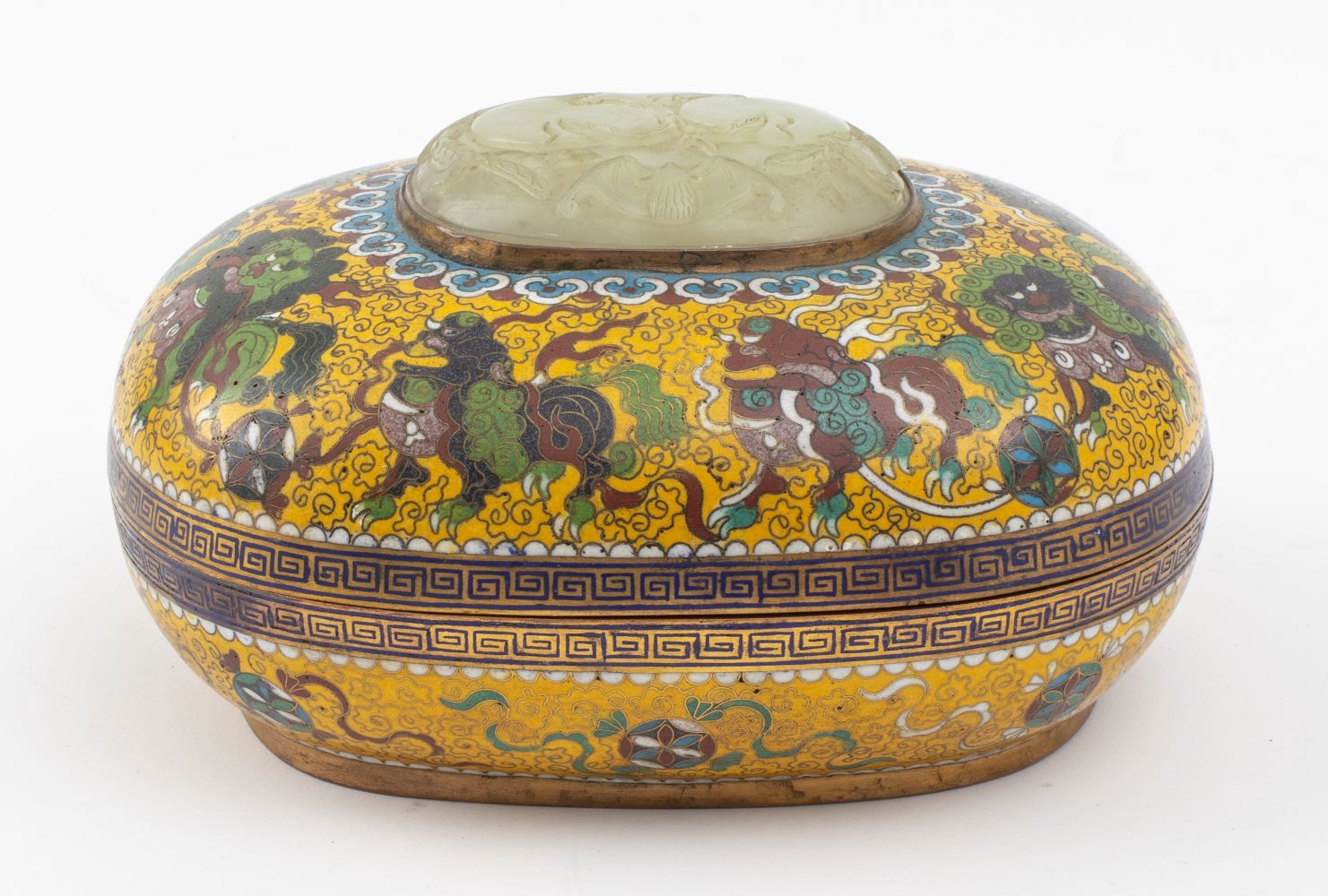 CHINESE YELLOW CLOISONNE LIDDED BOX