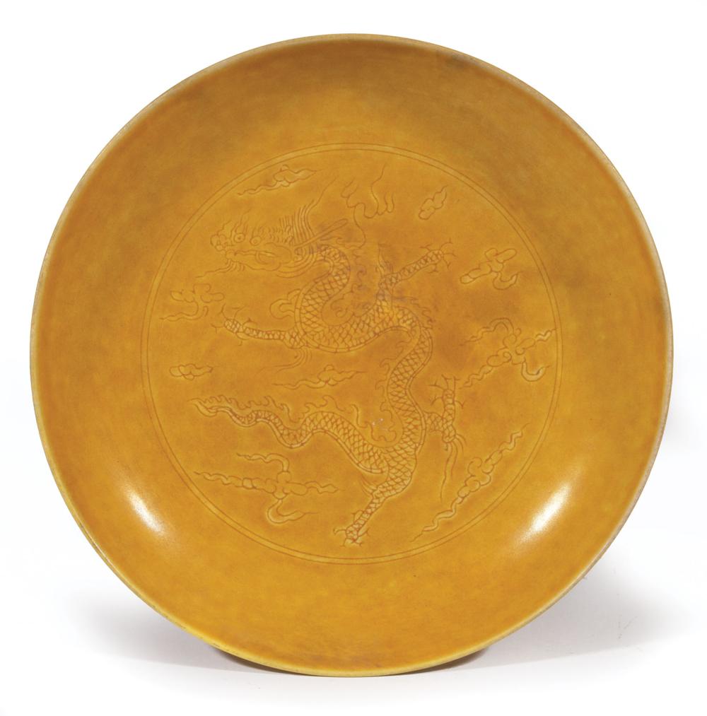 CHINESE YELLOW GLAZED PORCELAIN