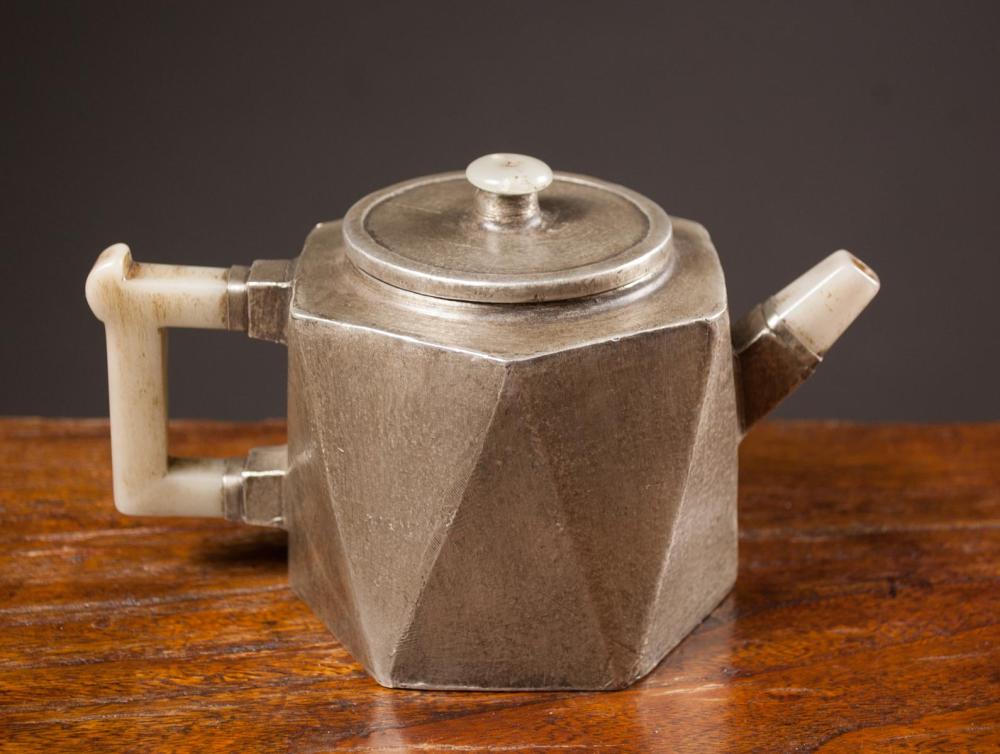 CHINESE ZISHA TEAPOT, TIN COVERED