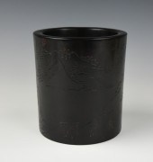 CHINESE ZITAN INCISED BRUSHPOT